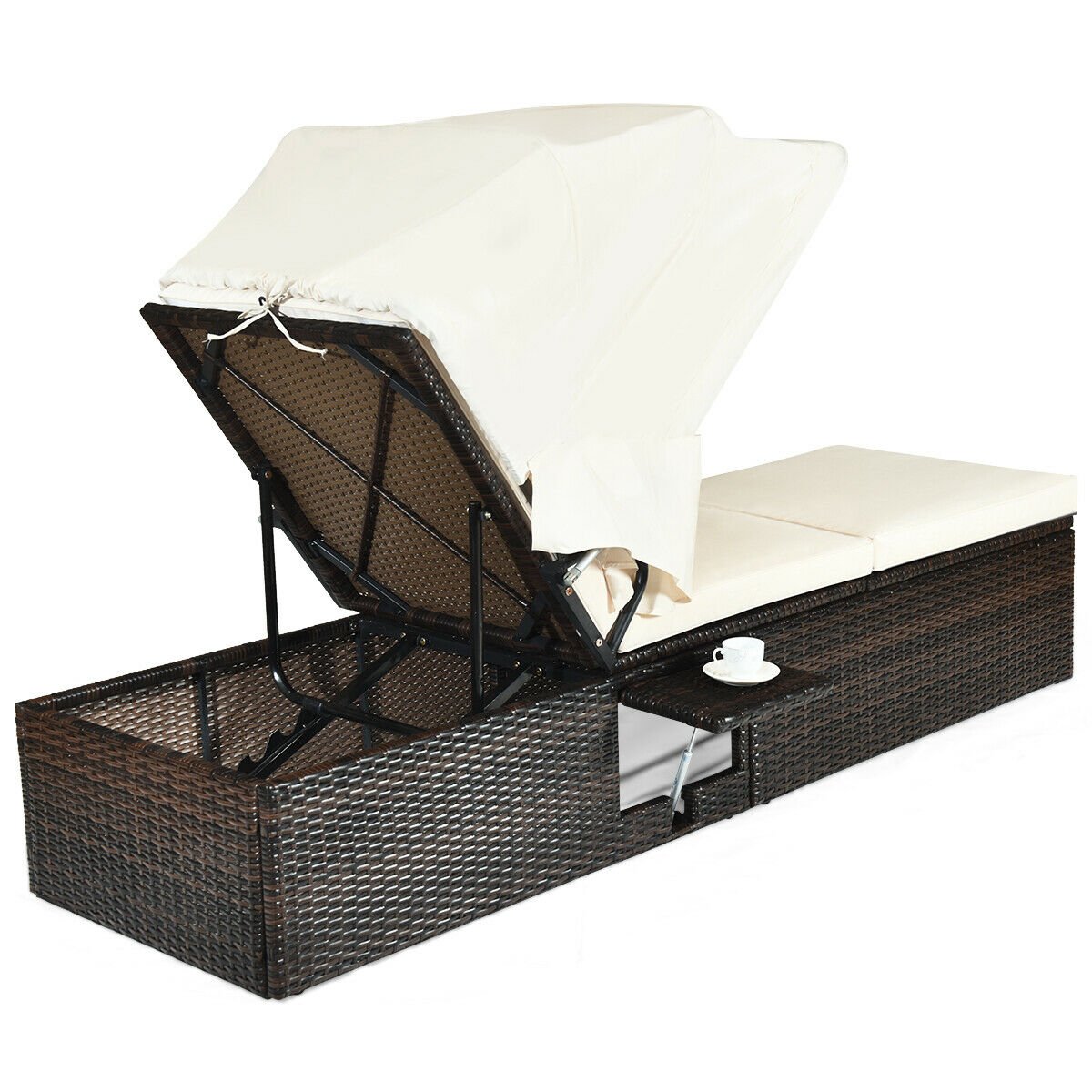 Outdoor Chaise Lounge Chair with Folding Canopy, White Outdoor Chaise Lounges   at Gallery Canada