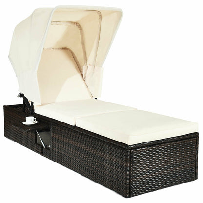 Outdoor Chaise Lounge Chair with Folding Canopy, White Outdoor Chaise Lounges   at Gallery Canada