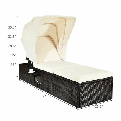 Outdoor Chaise Lounge Chair with Folding Canopy, White Outdoor Chaise Lounges   at Gallery Canada