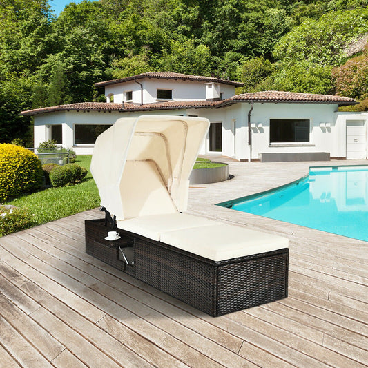 Outdoor Chaise Lounge Chair with Folding Canopy, White Outdoor Chaise Lounges   at Gallery Canada