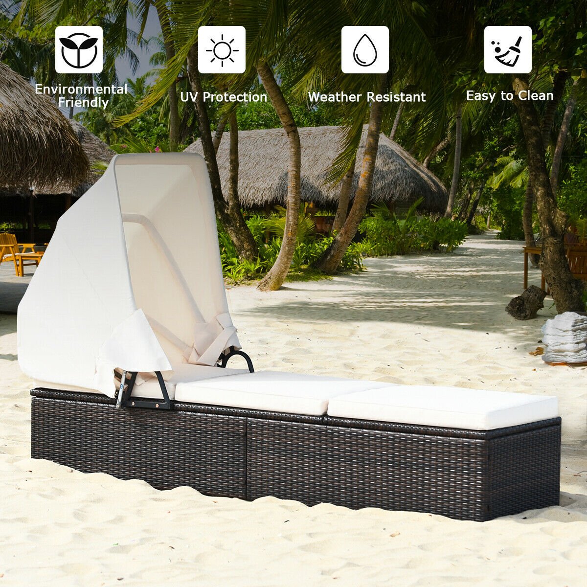 Outdoor Chaise Lounge Chair with Folding Canopy, White Outdoor Chaise Lounges   at Gallery Canada