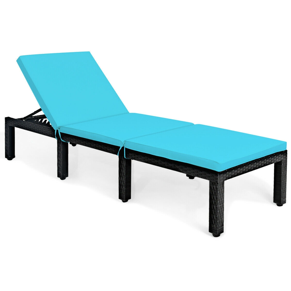 Patio Rattan Cushioned Height Adjustable Lounge Chair, Blue Outdoor Chaise Lounges   at Gallery Canada