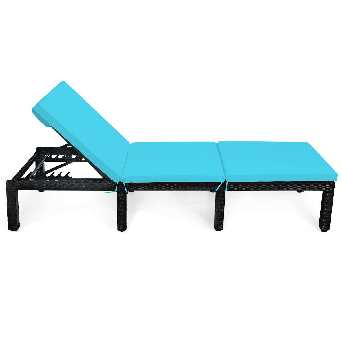 Patio Rattan Cushioned Height Adjustable Lounge Chair, Blue Outdoor Chaise Lounges   at Gallery Canada