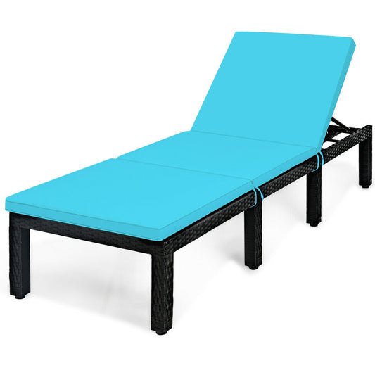 Patio Rattan Cushioned Height Adjustable Lounge Chair, Blue Outdoor Chaise Lounges Blue  at Gallery Canada