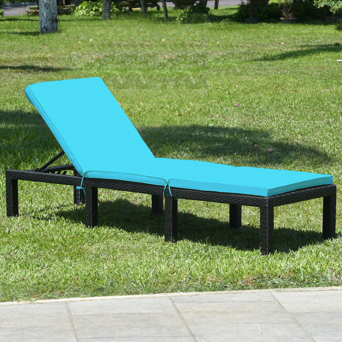 Patio Rattan Cushioned Height Adjustable Lounge Chair, Blue Outdoor Chaise Lounges   at Gallery Canada