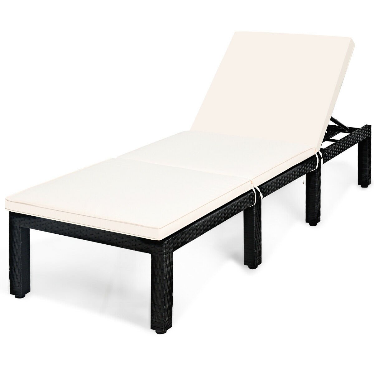 Patio Rattan Cushioned Height Adjustable Lounge Chair, White Outdoor Chaise Lounges   at Gallery Canada