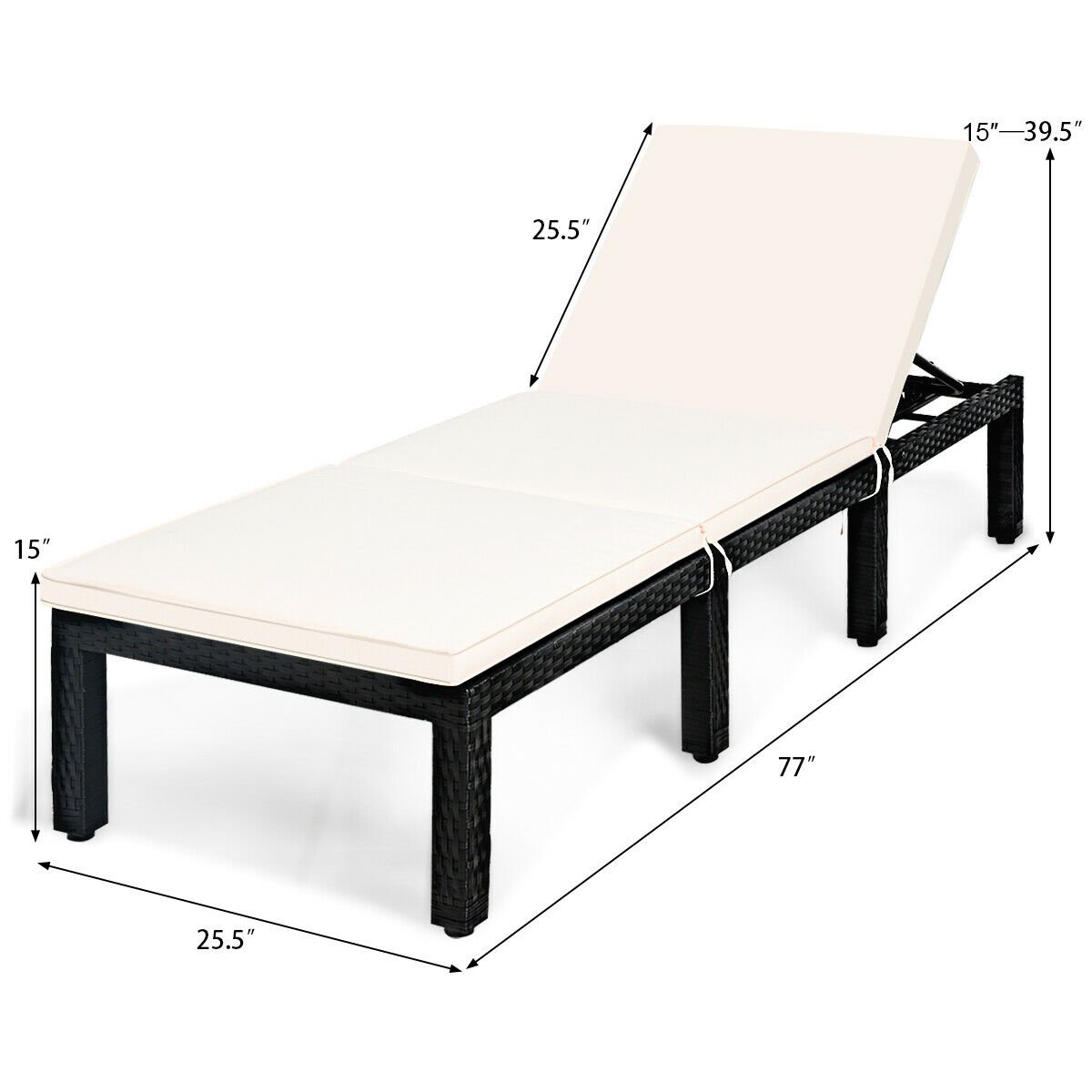 Patio Rattan Cushioned Height Adjustable Lounge Chair, White Outdoor Chaise Lounges   at Gallery Canada