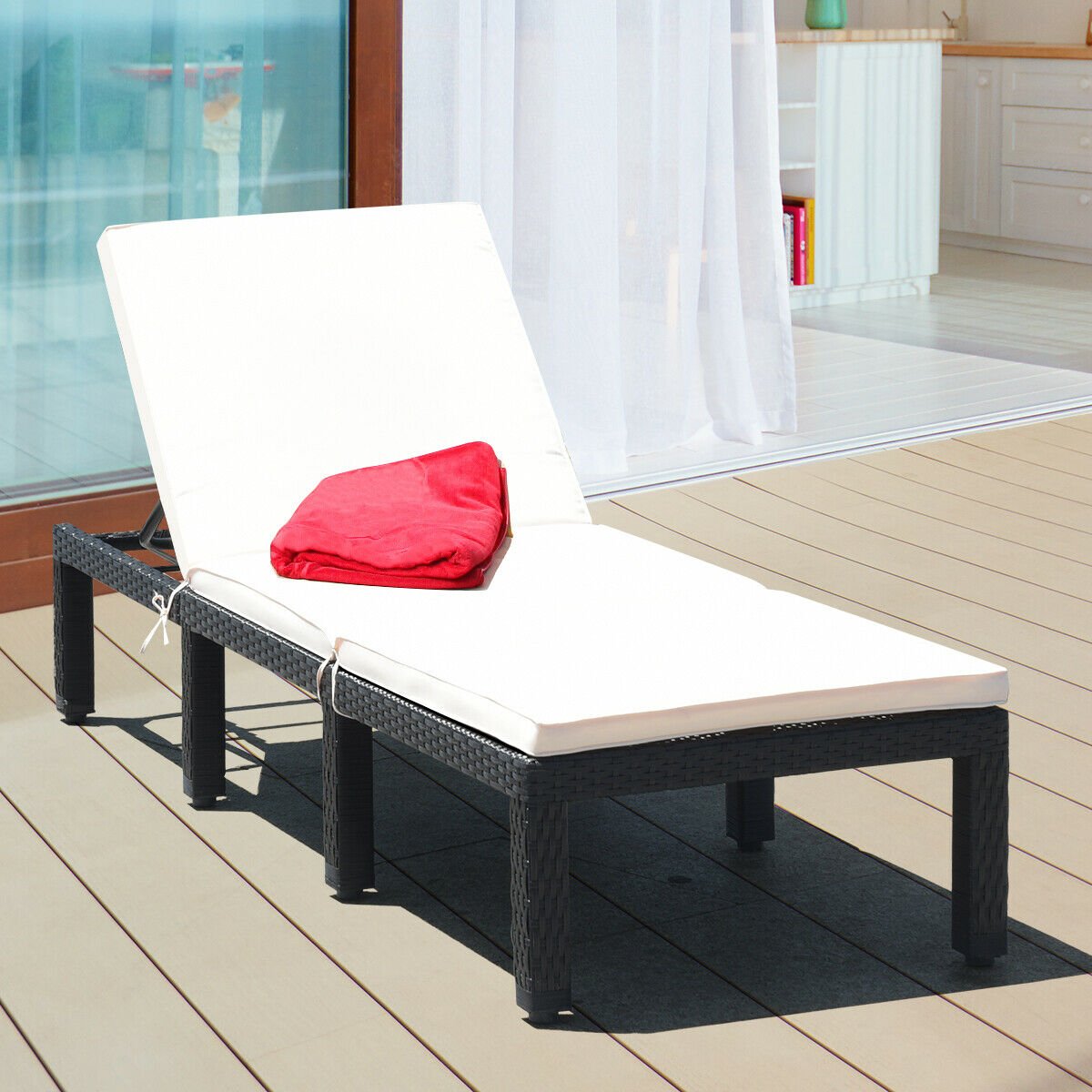 Patio Rattan Cushioned Height Adjustable Lounge Chair, White Outdoor Chaise Lounges   at Gallery Canada