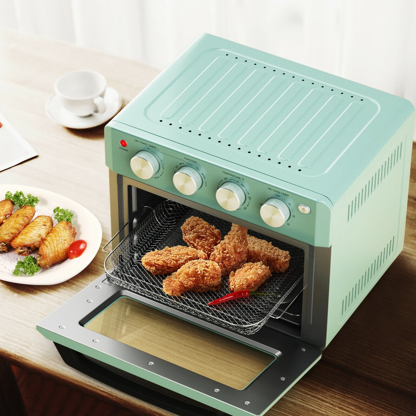 19 Qt Dehydrate Convection Air Fryer Toaster Oven with 5 Accessories, Green Toaster Ovens   at Gallery Canada