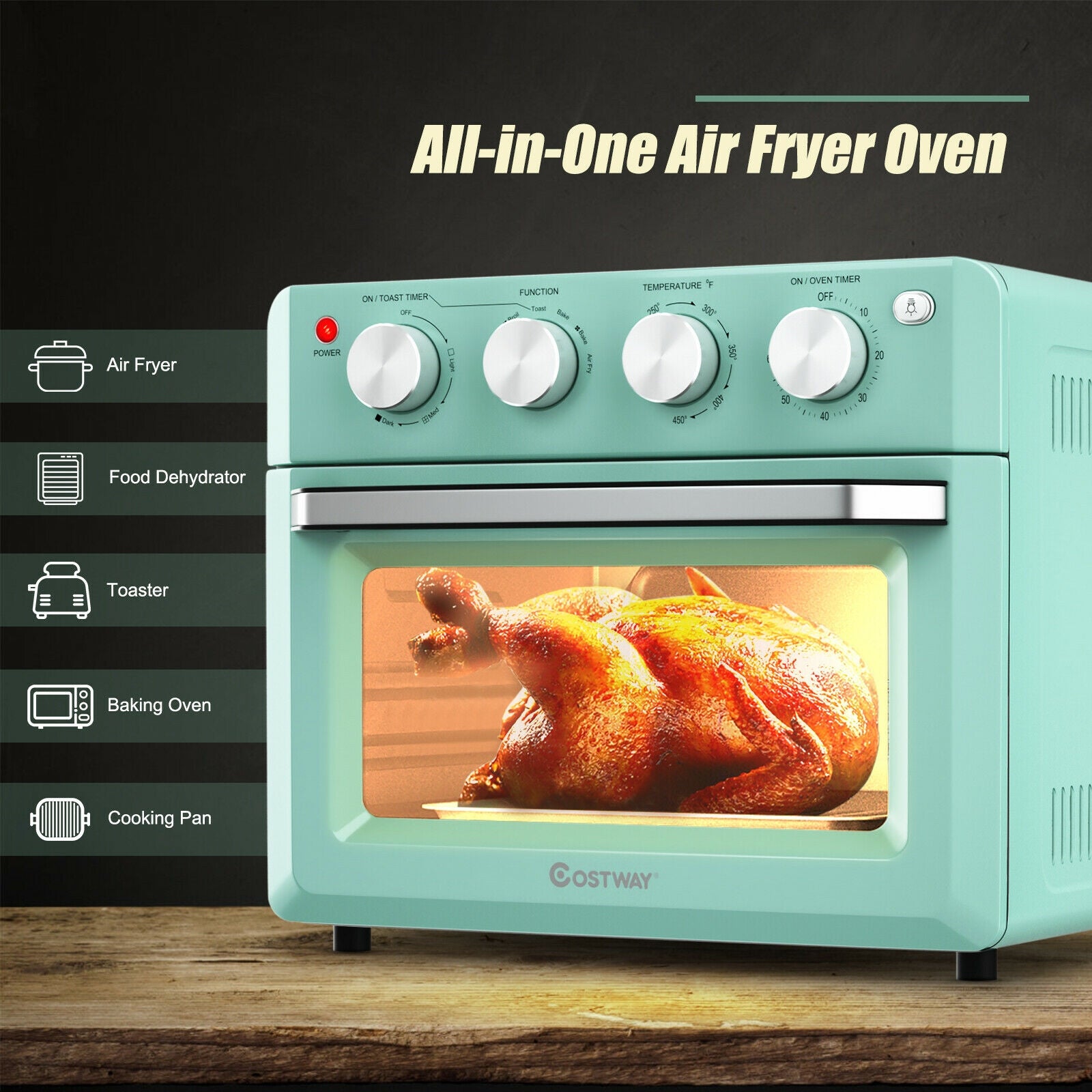 19 Qt Dehydrate Convection Air Fryer Toaster Oven with 5 Accessories, Green Toaster Ovens at Gallery Canada