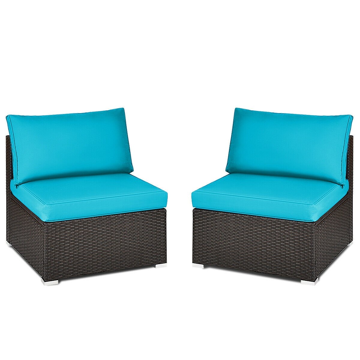 2 Pieces Patio Rattan Armless Sofa Set with 2 Cushions and 2 Pillows, Blue Outdoor Sectionals   at Gallery Canada