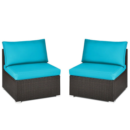 2 Pieces Patio Rattan Armless Sofa Set with 2 Cushions and 2 Pillows, Blue Outdoor Sectionals   at Gallery Canada