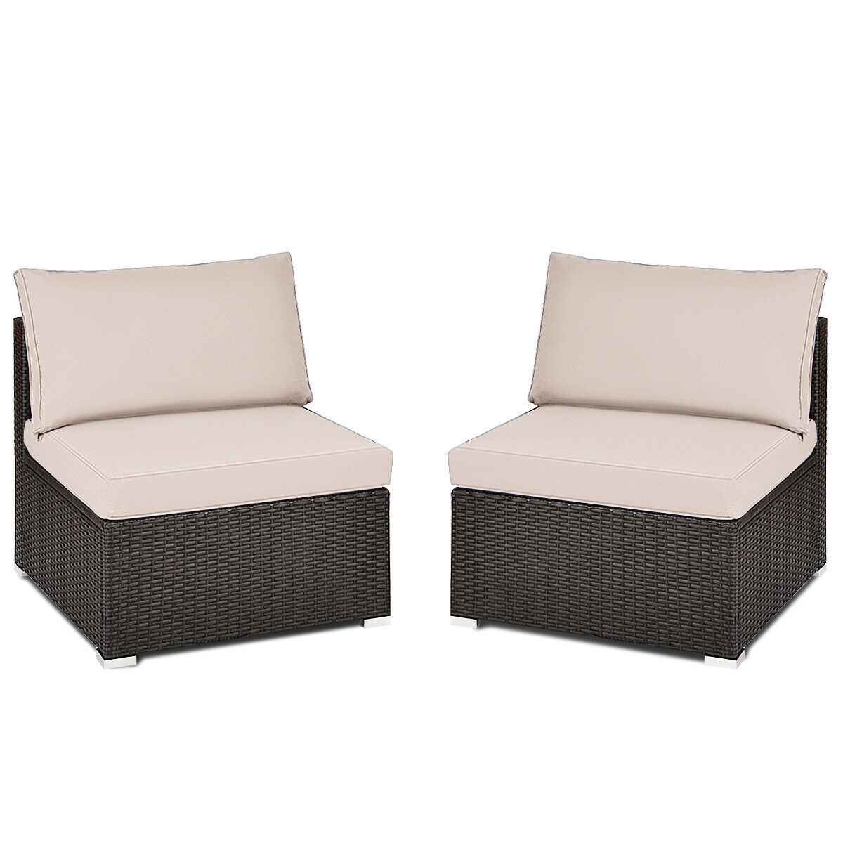 2 Pieces Patio Rattan Armless Sofa Set with 2 Cushions and 2 Pillows, Brown Outdoor Sectionals   at Gallery Canada