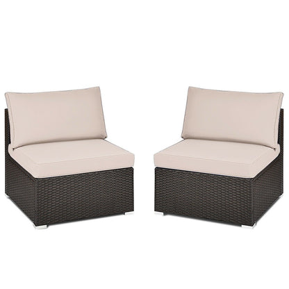 2 Pieces Patio Rattan Armless Sofa Set with 2 Cushions and 2 Pillows, Brown Outdoor Sectionals   at Gallery Canada