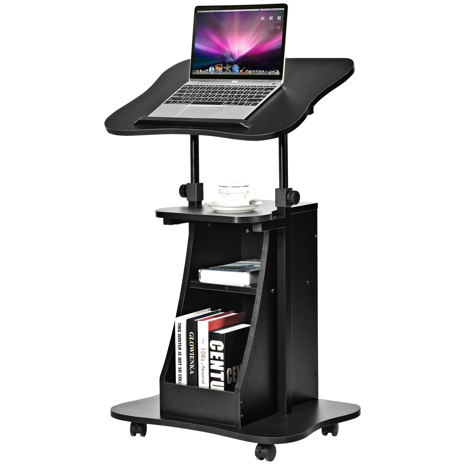 Sit-to-Stand Laptop Desk Cart Height Adjustable with Storage, Black Laptop Tables & Printer Stands   at Gallery Canada