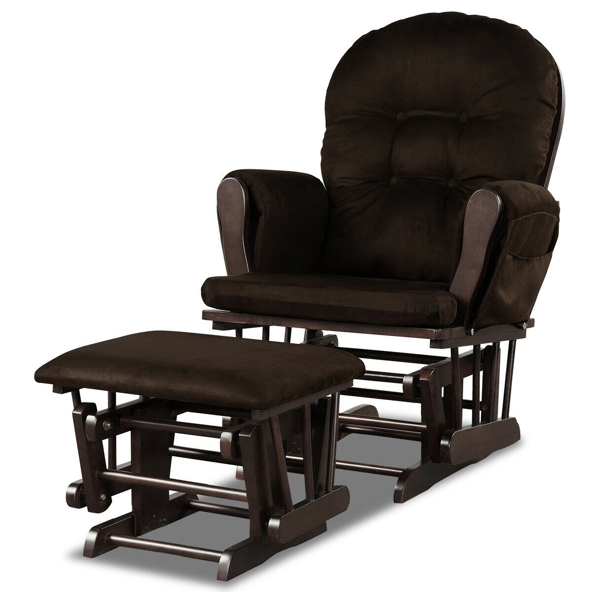 Wood Glider and Ottoman Set with Padded Armrests and Detachable Cushion, Brown Recliners Brown at Gallery Canada