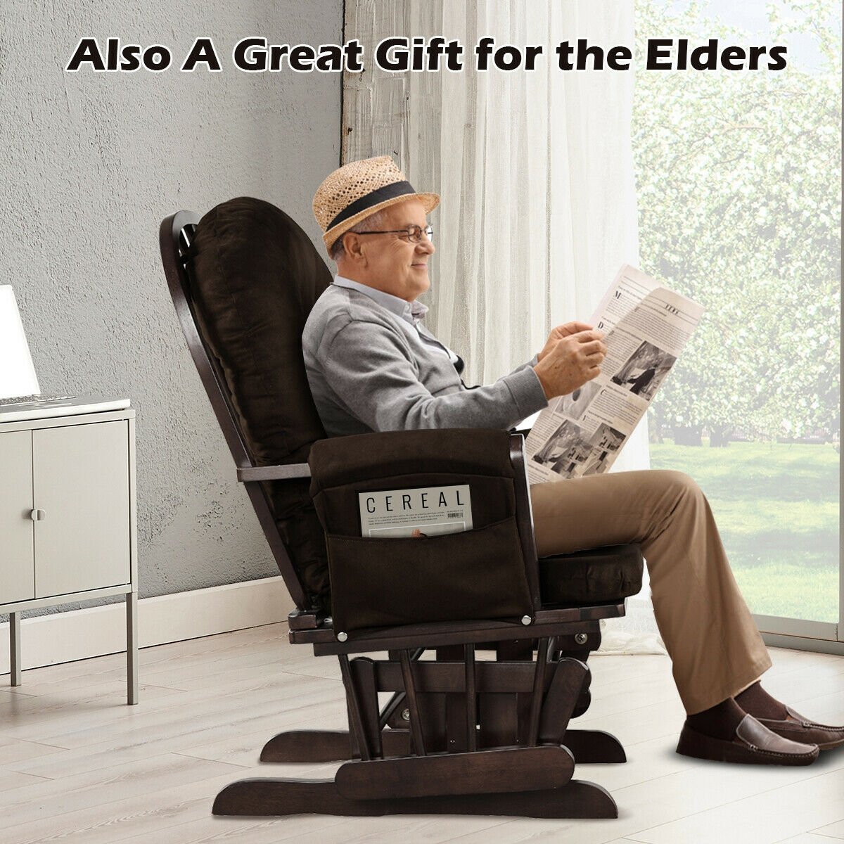 Wood Glider and Ottoman Set with Padded Armrests and Detachable Cushion, Brown Recliners   at Gallery Canada