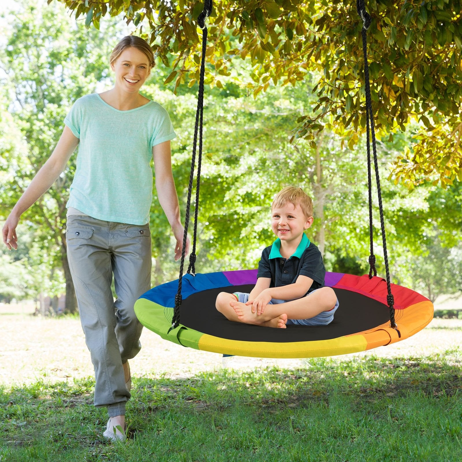 40 Inch 770 lbs Flying Saucer Tree Swing Kids Gift with 2 Tree Hanging Straps, Multicolor Swing & Playsets   at Gallery Canada