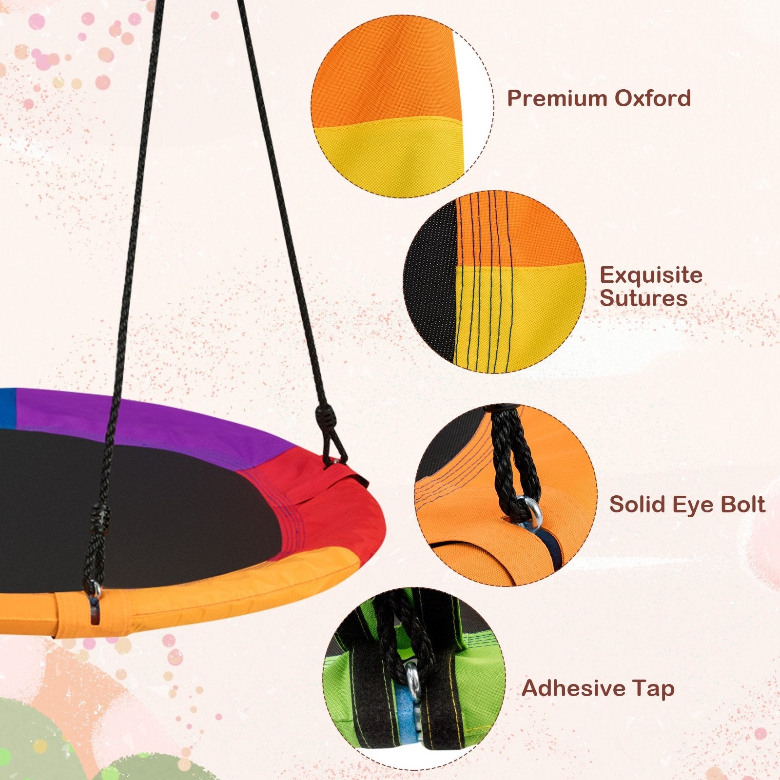 40 Inch 770 lbs Flying Saucer Tree Swing Kids Gift with 2 Tree Hanging Straps, Multicolor Swing & Playsets   at Gallery Canada