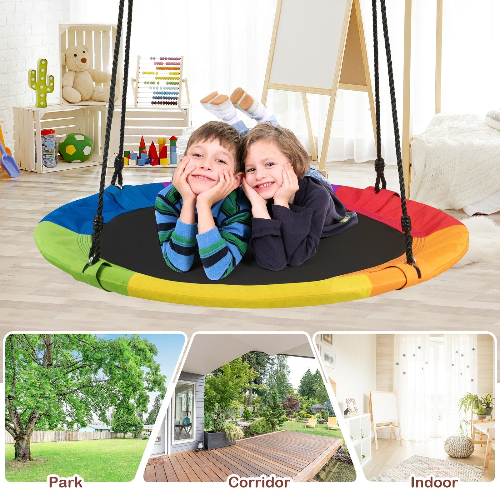 40 Inch 770 lbs Flying Saucer Tree Swing Kids Gift with 2 Tree Hanging Straps, Multicolor Swing & Playsets   at Gallery Canada