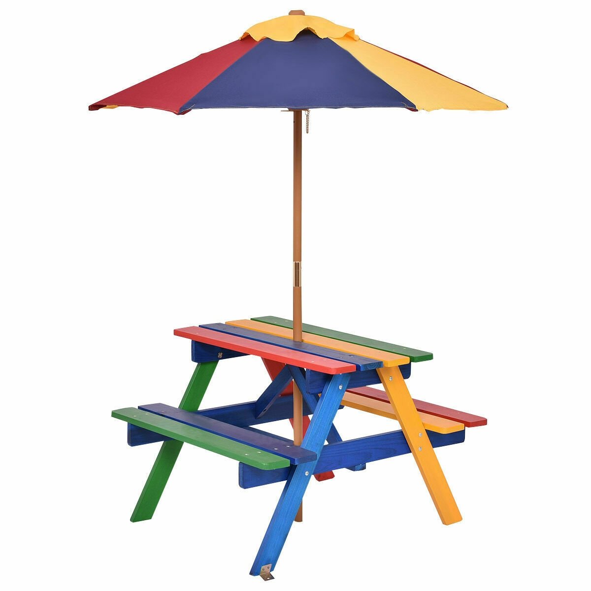 4 Seat Kids Picnic Table with Umbrella, Multicolor Kids Table & Chair Sets   at Gallery Canada