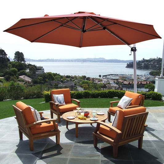 11 Feet Patio Offset Cantilever Umbrella 360° Rotation Aluminum Tilt, Brick Red - Gallery Canada