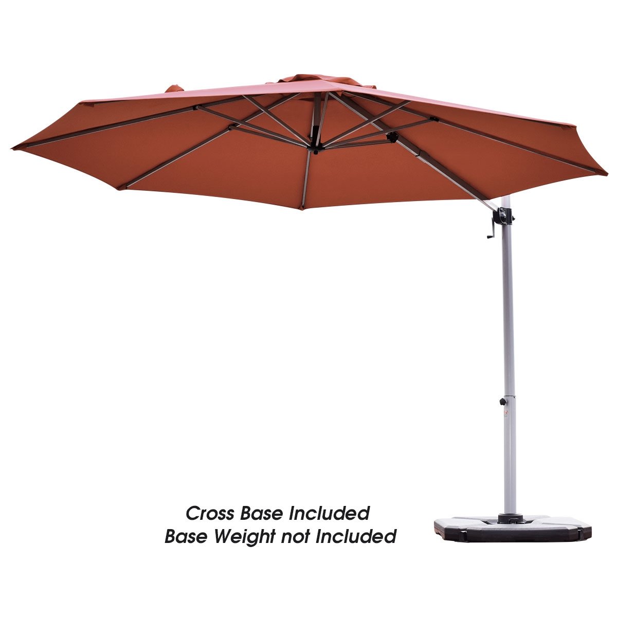 11 Feet Patio Offset Cantilever Umbrella 360° Rotation Aluminum Tilt, Brick Red Outdoor Umbrellas   at Gallery Canada