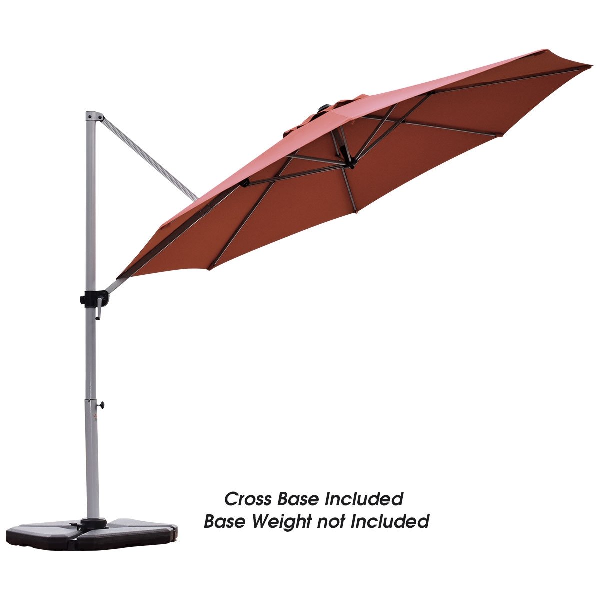 11 Feet Patio Offset Cantilever Umbrella 360° Rotation Aluminum Tilt, Brick Red - Gallery Canada