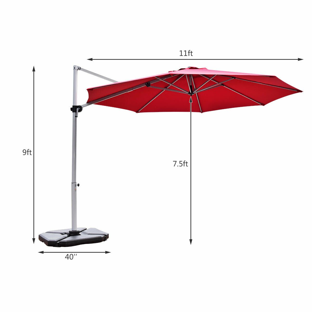 11 Feet Patio Offset Cantilever Umbrella 360° Rotation Aluminum Tilt, Red Outdoor Umbrellas   at Gallery Canada