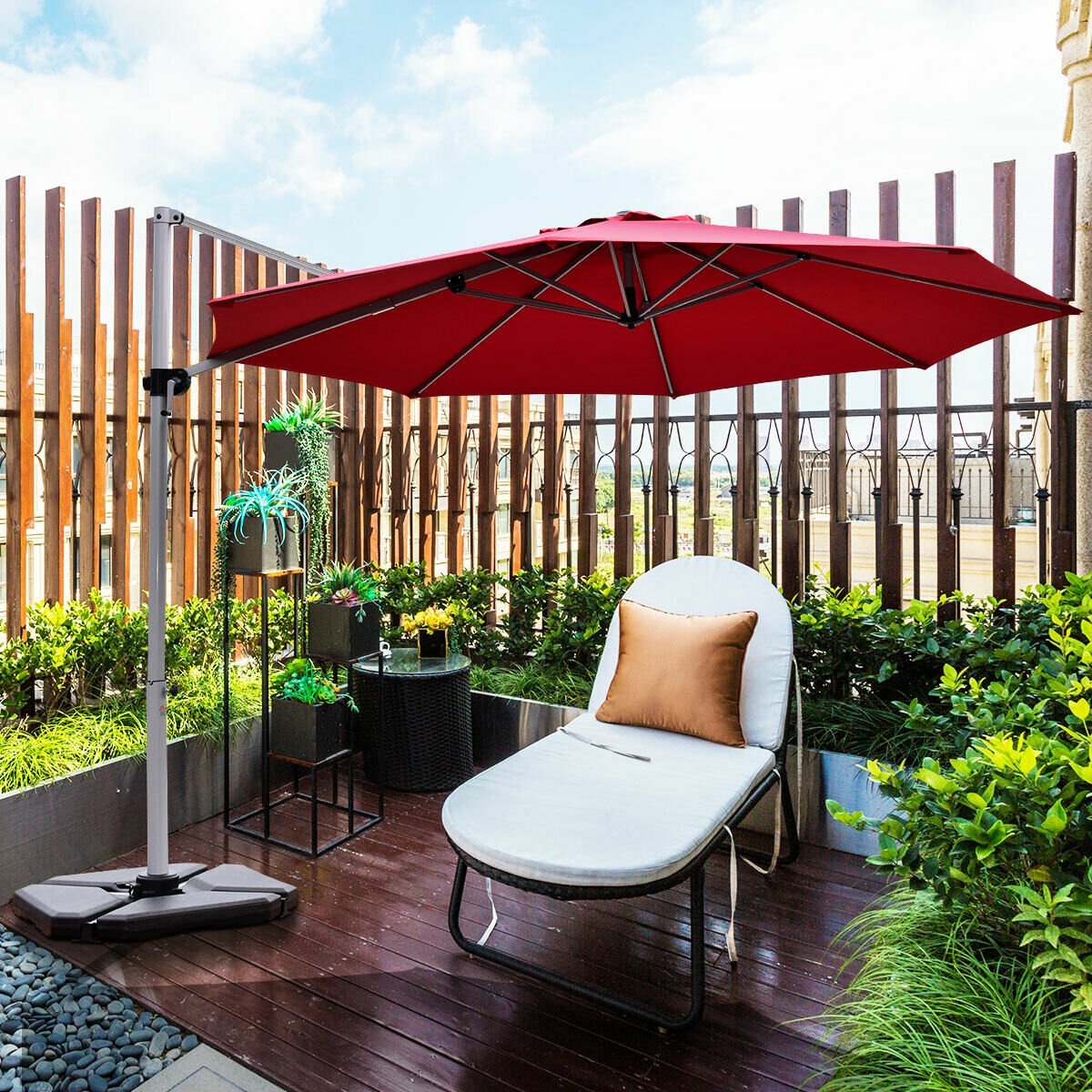 11 Feet Patio Offset Cantilever Umbrella 360° Rotation Aluminum Tilt, Red Outdoor Umbrellas   at Gallery Canada