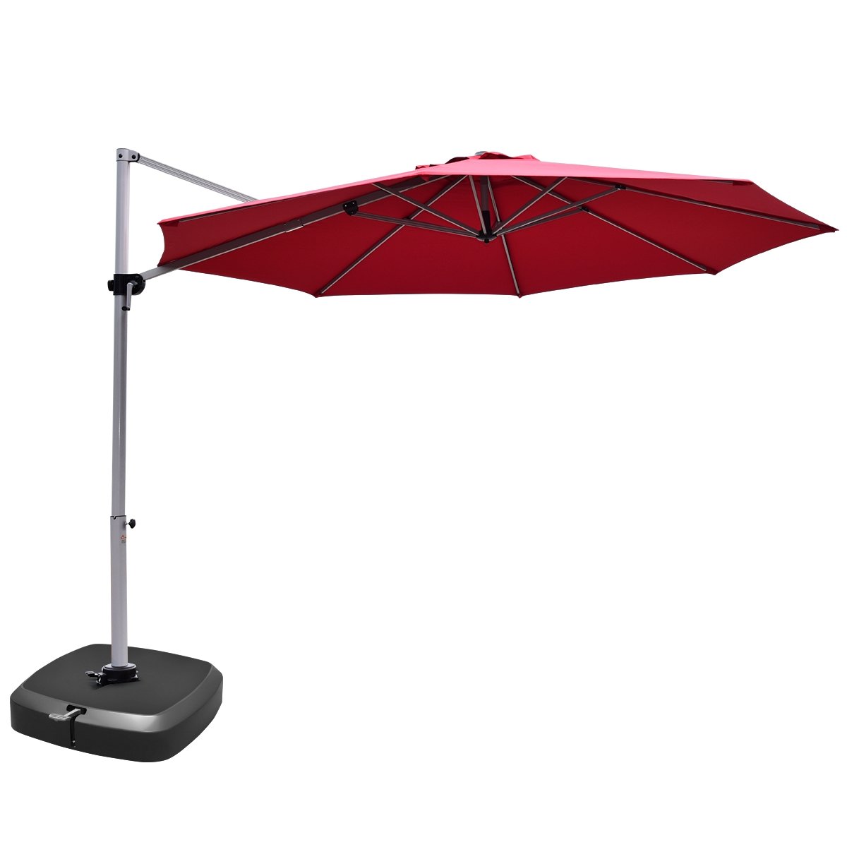 11 Feet Patio Offset Cantilever Umbrella 360° Rotation Aluminum Tilt, Red - Gallery Canada