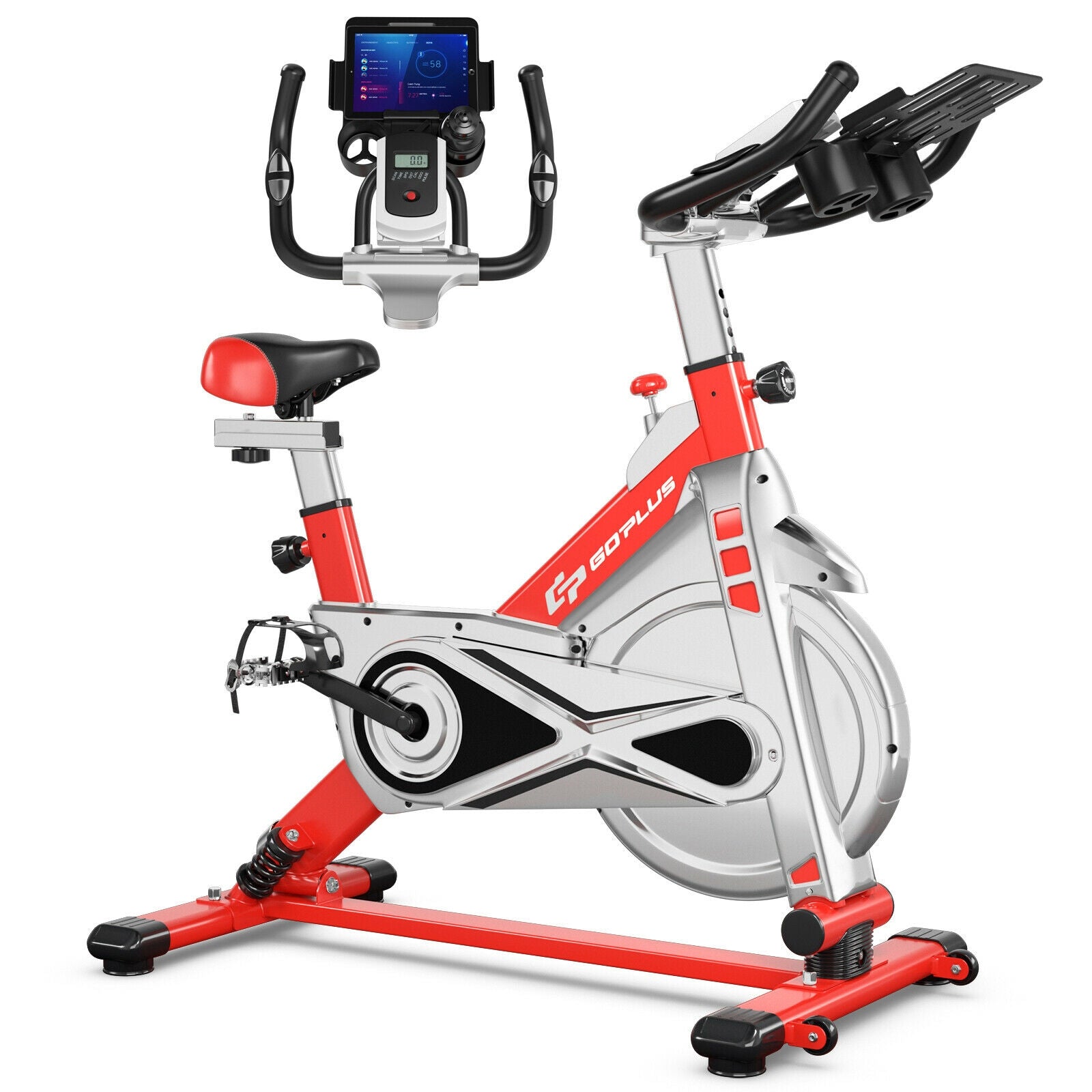 Stationary Silent Belt Adjustable Exercise Bike with Phone Holder and Electronic Display, Red Exercise Bikes at Gallery Canada