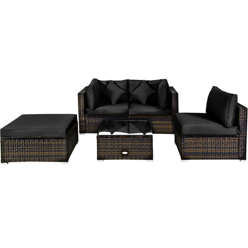 5 Pcs Outdoor Patio Rattan Furniture Set Sectional Conversation with Cushions, Black