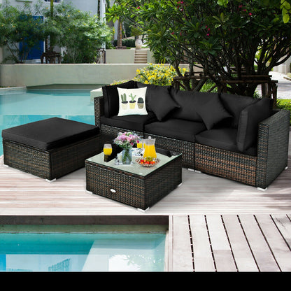 5 Pcs Outdoor Patio Rattan Furniture Set Sectional Conversation with Cushions, Black Outdoor Sectionals   at Gallery Canada