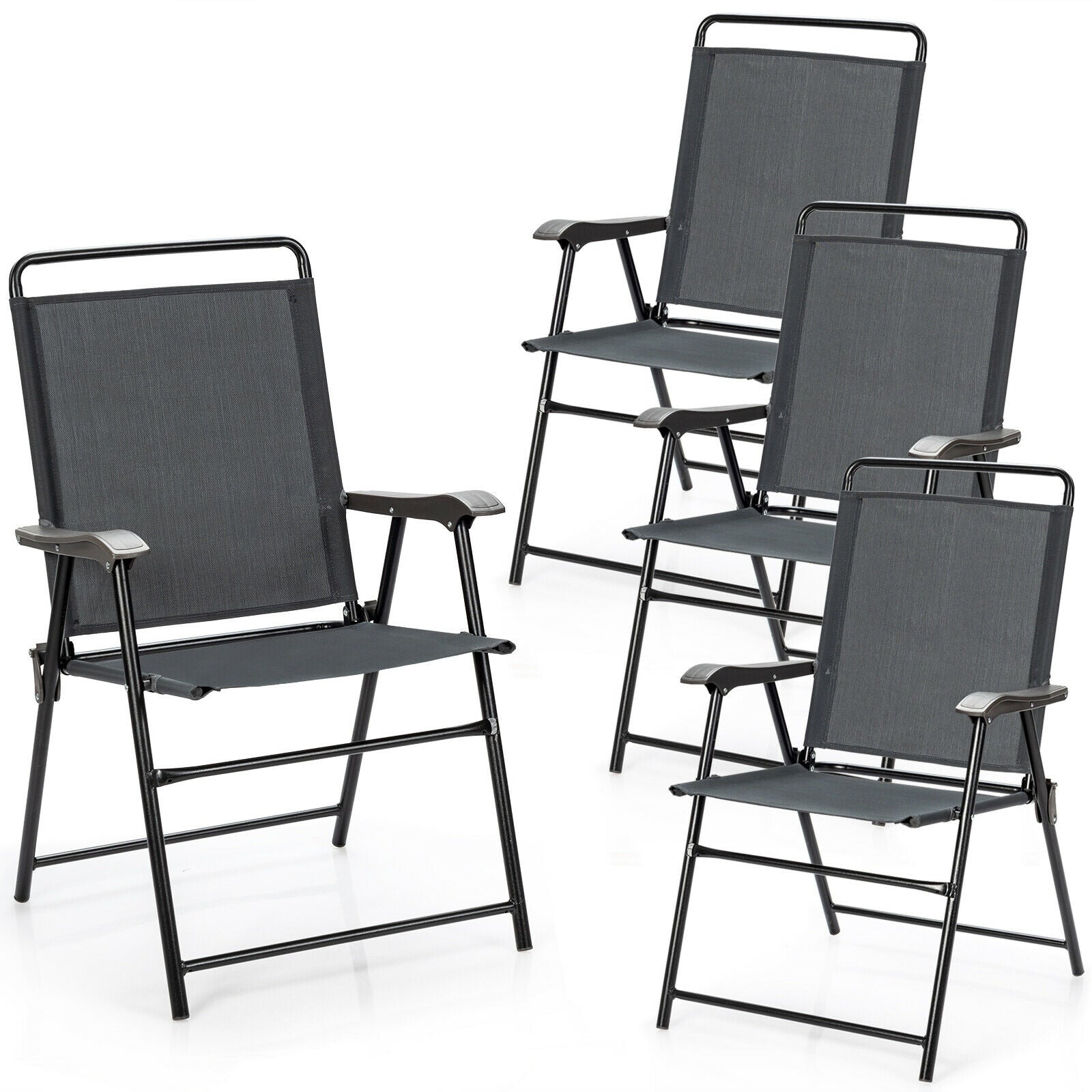 4 Pieces Portable Outdoor Folding Chair with Armrest, Gray Patio Dining Chairs   at Gallery Canada