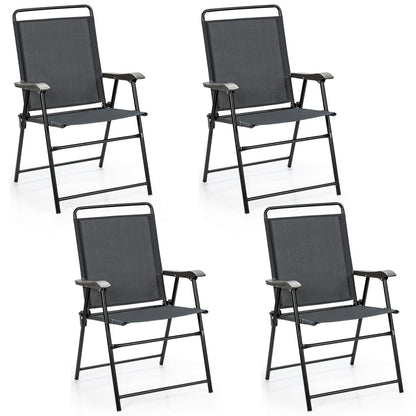 4 Pieces Portable Outdoor Folding Chair with Armrest, Gray Patio Dining Chairs Gray  at Gallery Canada