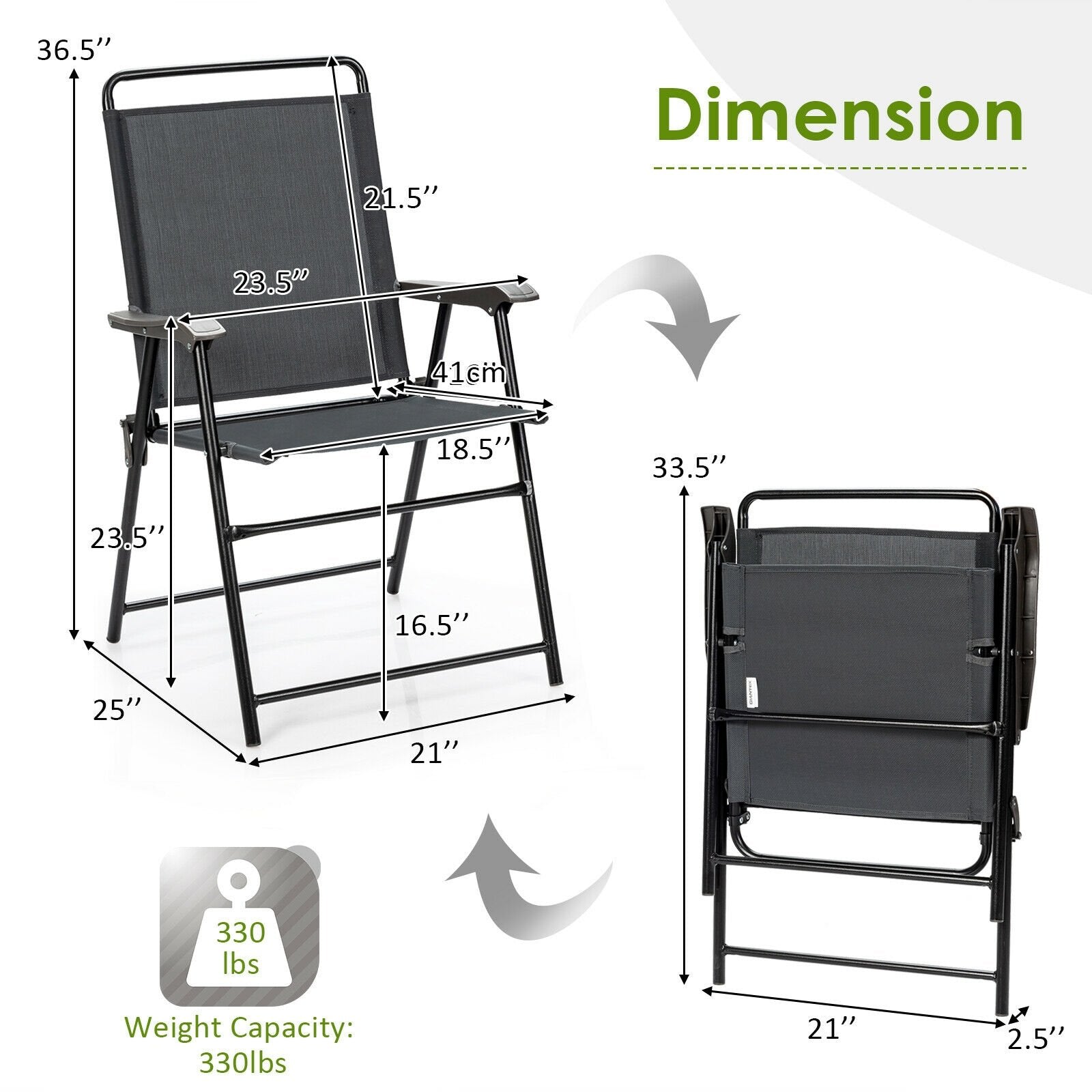 4 Pieces Portable Outdoor Folding Chair with Armrest, Gray Patio Dining Chairs   at Gallery Canada