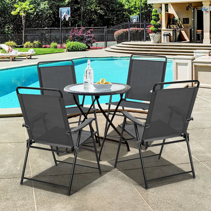 4 Pieces Portable Outdoor Folding Chair with Armrest, Gray Patio Dining Chairs   at Gallery Canada