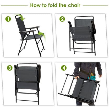 4 Pieces Portable Outdoor Folding Chair with Armrest, Gray Patio Dining Chairs   at Gallery Canada