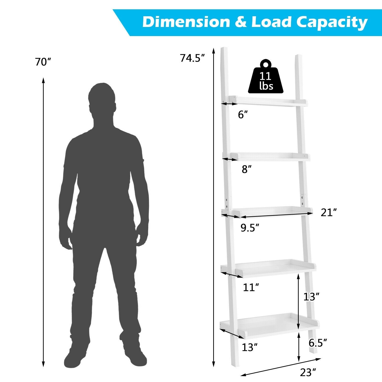 5-Tier Wall-leaning Ladder Shelf Display Rack for Plants and Books, White Bookcases   at Gallery Canada