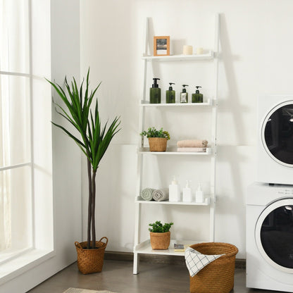 5-Tier Wall-leaning Ladder Shelf Display Rack for Plants and Books, White Bookcases   at Gallery Canada