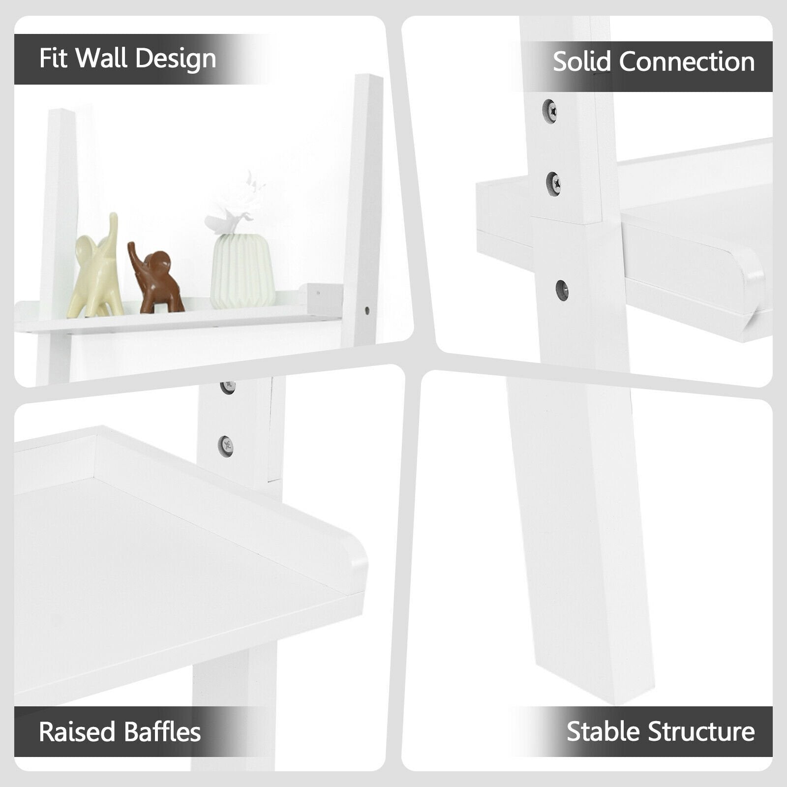 5-Tier Wall-leaning Ladder Shelf Display Rack for Plants and Books, White Bookcases   at Gallery Canada