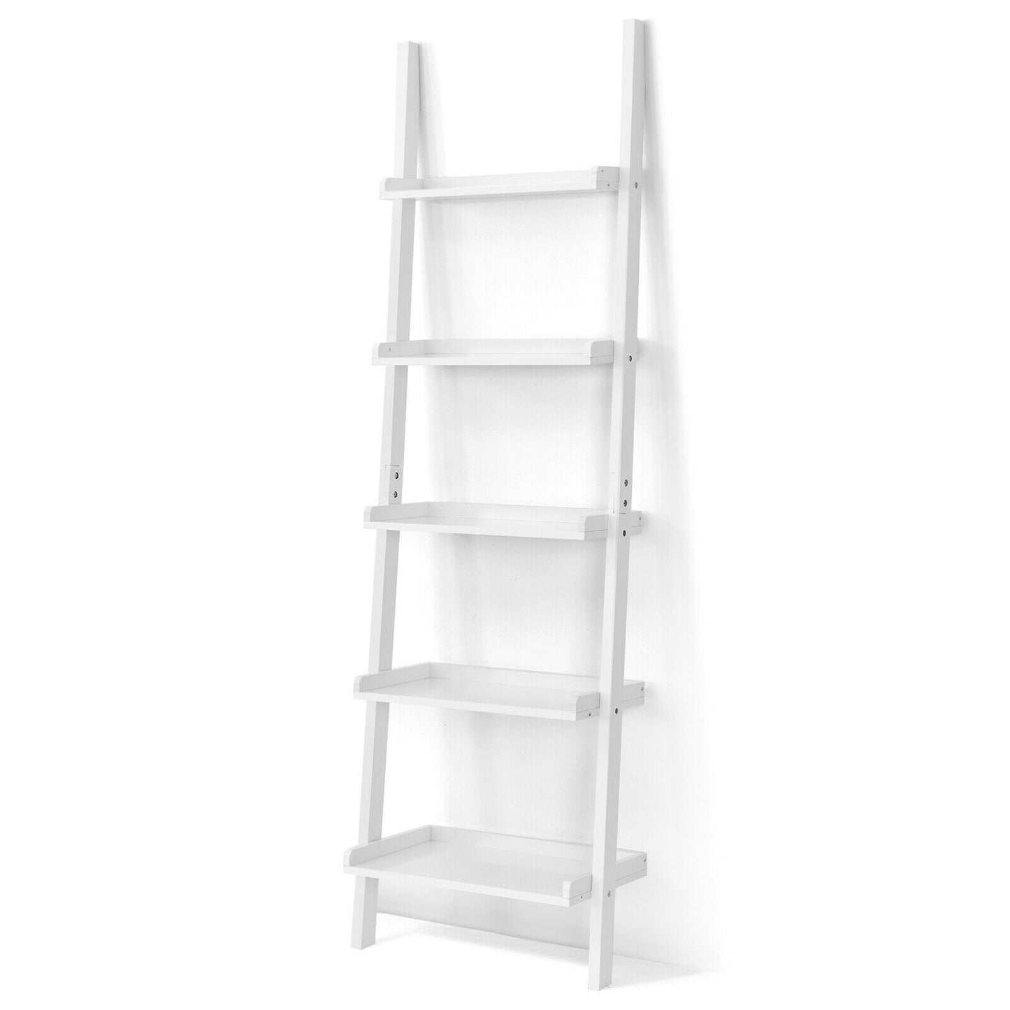 5-Tier Wall-leaning Ladder Shelf Display Rack for Plants and Books, White Bookcases   at Gallery Canada