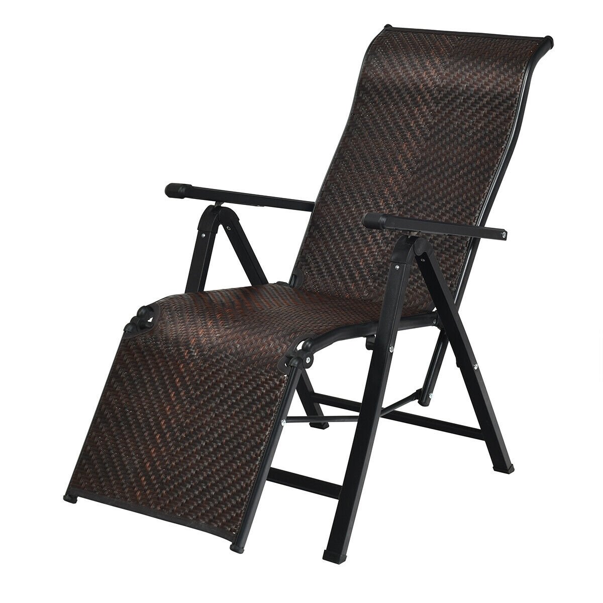 Patio Back Adjustable Rattan Folding Lounge Recliner Outdoor Chaise Lounges   at Gallery Canada