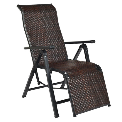 Patio Back Adjustable Rattan Folding Lounge Recliner Outdoor Chaise Lounges   at Gallery Canada