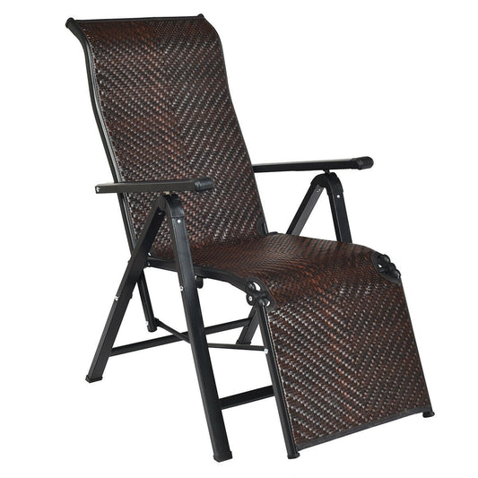 Patio Back Adjustable Rattan Folding Lounge Recliner Outdoor Chaise Lounges   at Gallery Canada