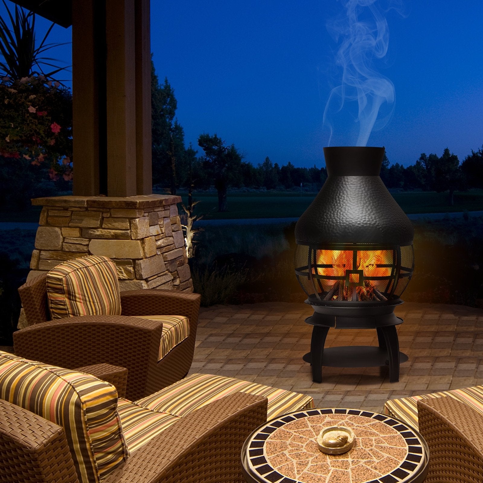 Patio Wood Burning Chimneys Fireplace, Black - Gallery Canada