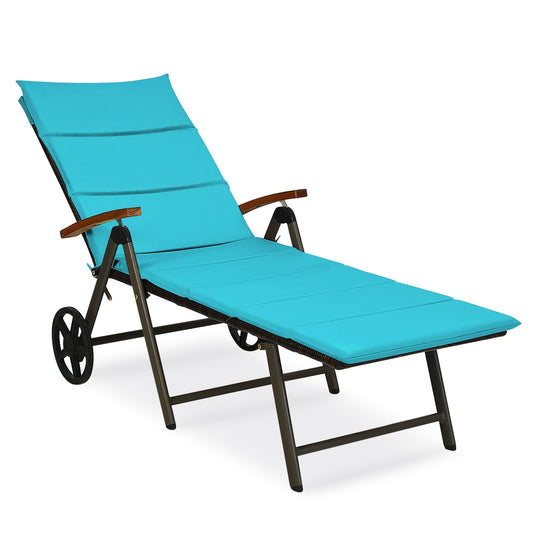 Outdoor Chaise Lounge Chair Rattan Lounger Recliner Chair, Turquoise Outdoor Chaise Lounges   at Gallery Canada