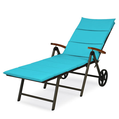 Outdoor Chaise Lounge Chair Rattan Lounger Recliner Chair, Turquoise Outdoor Chaise Lounges   at Gallery Canada