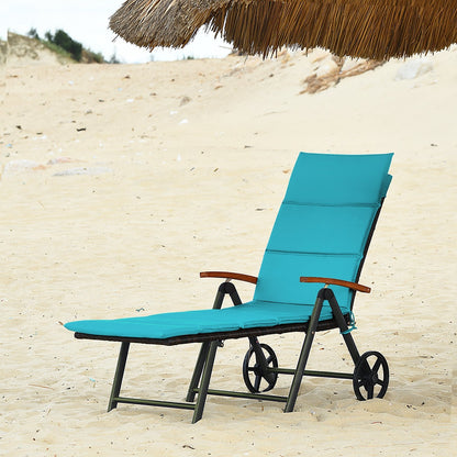 Outdoor Chaise Lounge Chair Rattan Lounger Recliner Chair, Turquoise Outdoor Chaise Lounges   at Gallery Canada